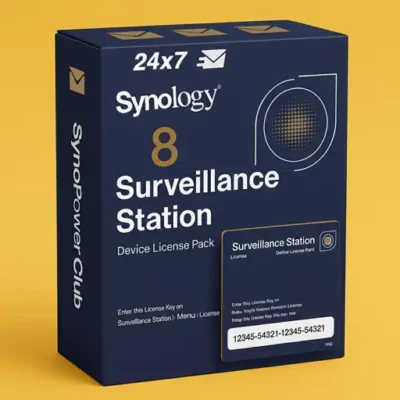 Synology Cameralicentie 8-pack_3D Officiële Synology Surveillance Station licentiepakket 8 – $42 per licentie - Officiële wederverkoper SynoPower Club (met licentiebewijs met foto) - Doosversie